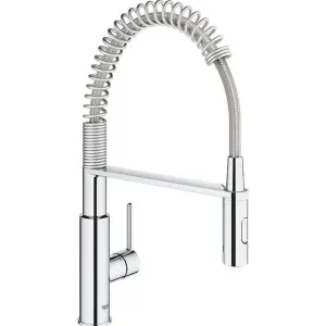Grohe Baterie bucatarie cu dus extractibil Grohe Get, cartus ceramic, monocomanda, 1/2'', dus profesional, 2 functii spray, pivotant, crom