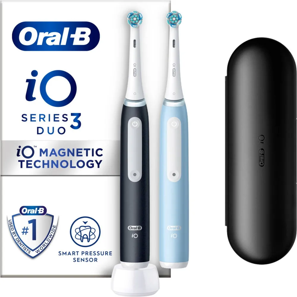 ORAL-B Braun Oral-B iO Series 3N Duo, electric toothbrush (black/blue, matt black/ice blue incl. 2nd handpiece)