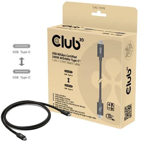 CLUB 3D Club3D Kabel USB-C 80Gbps zertifi. PD240W/8K240Hz 1,2m St/St retail