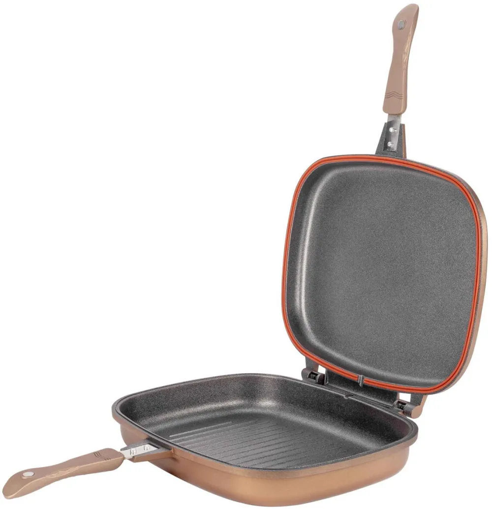 NeoKlein Tigaie dubla grill DGR36, 36 cm, dreptunghiular, titan antiaderent, Auriu