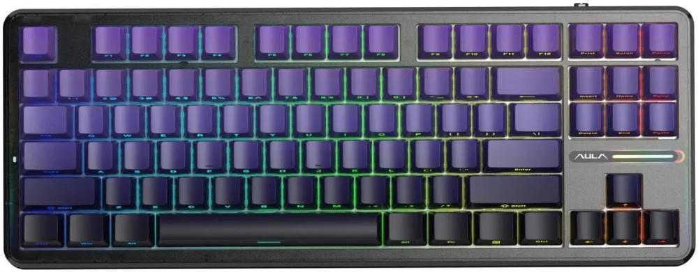 Tastatura AULA AULA Gasket F87 Pro Keyboard Black Purple GrayWoodV4 RGB