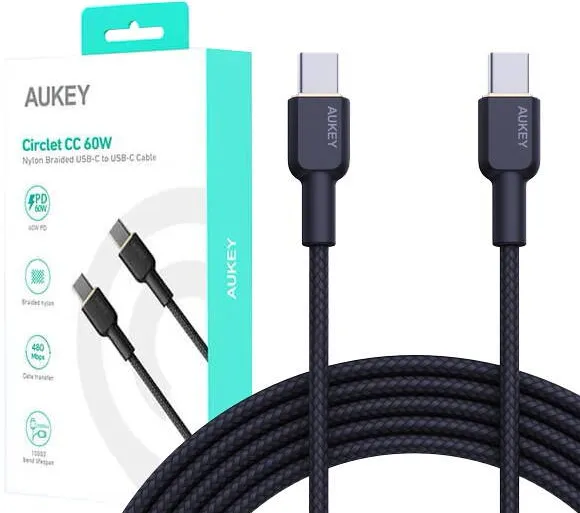 Cablu Date Aukey CB-NCC1 USB-C Type-C Power Delivery PD 60W 3A 1m Nylon Black