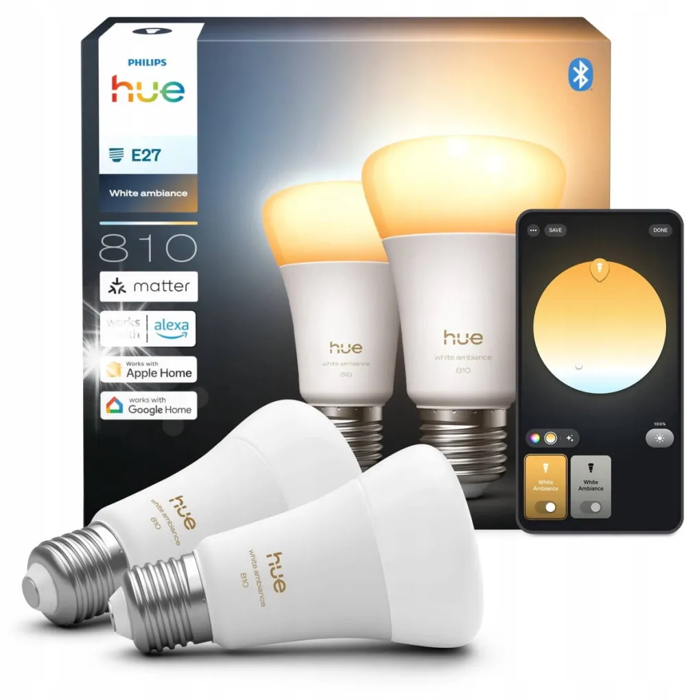 Philips Hue Becuri LED Philips Hue A60 E27 810 lm, set 2 bucati, alb ambiental