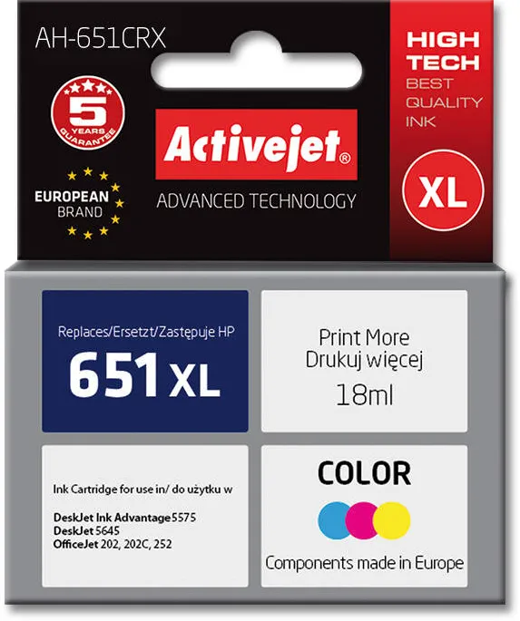 Cartus Imprimanta ACTIVEJET COMPATIBIL AH-651CRX for HP printer; HP 651 C2P11AE replacement; Premium; 18 ml; color