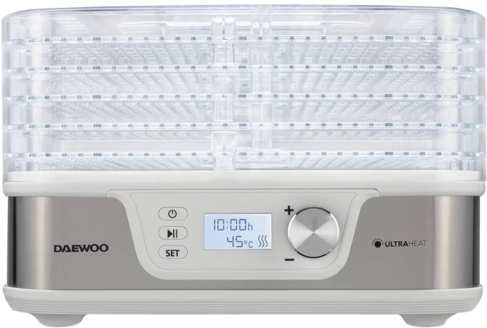 DAEWOO Deshidrator de alimente DD500S, 400 W, 5 tavi, display digital, timer, temperatura reglabila 35-70°C, ventilator integrat, inox