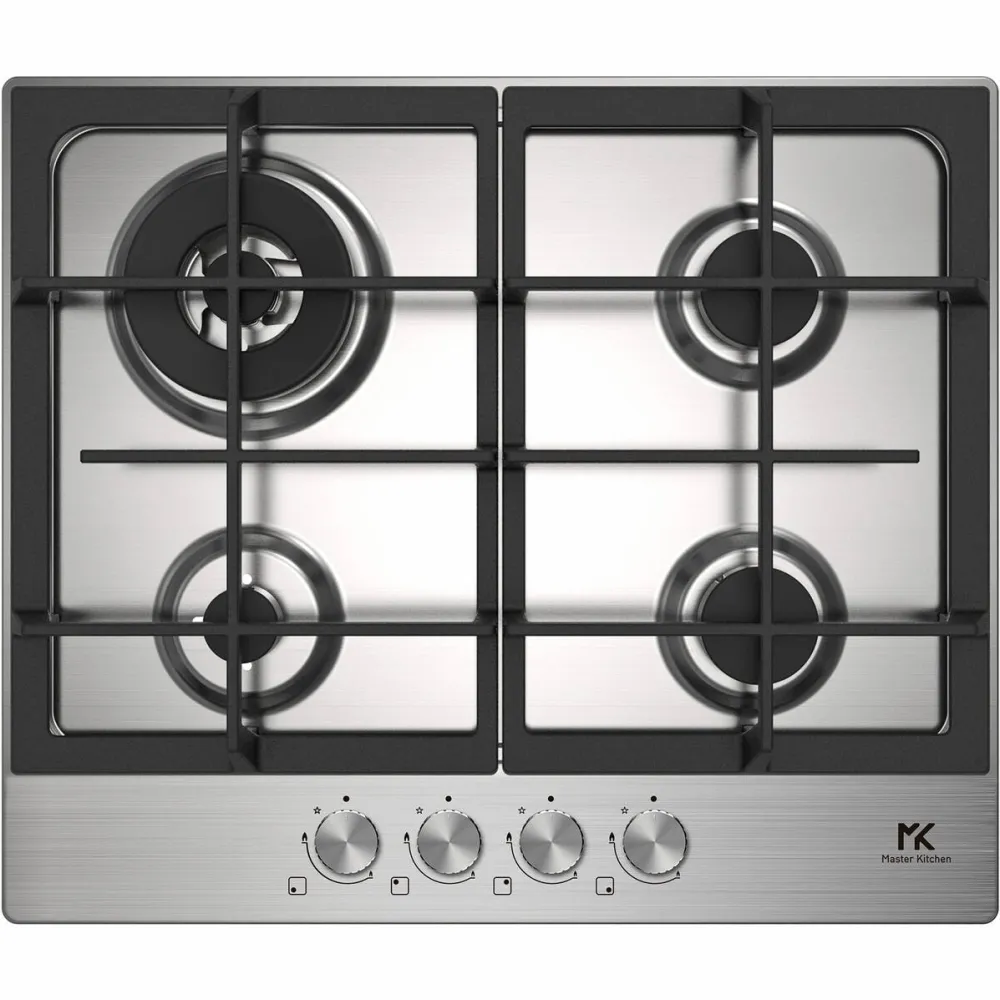 Plita Master Kitchen incorporabila MKHG 6031ED-TCXS, Gaz, 4 arzatoare, Gratare fonta, Arzator wok, Aprindere electrica integrata, Sistem siguranta, 60 cm, Inox