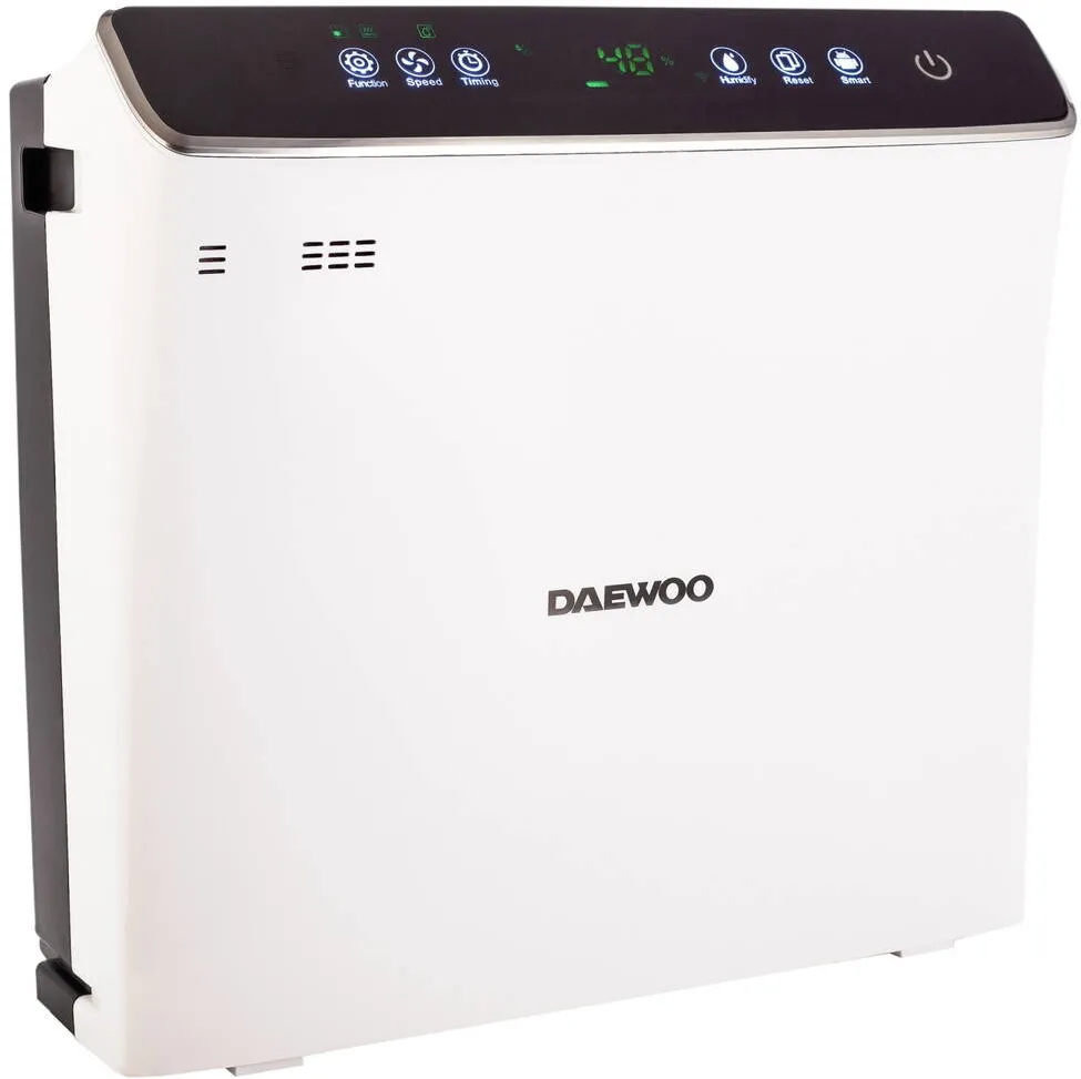 DAEWOO Purificator de aer si Umidificator DAP400 Wi-Fi, 75 W, 300 m3/h, filtru HEPA13, carbon activ, foto catalizator, lampa UV, rezervor apa 2.5 l, senzor inteligent, panou de comanda IMD, Anion, alarma automata, 45 dB