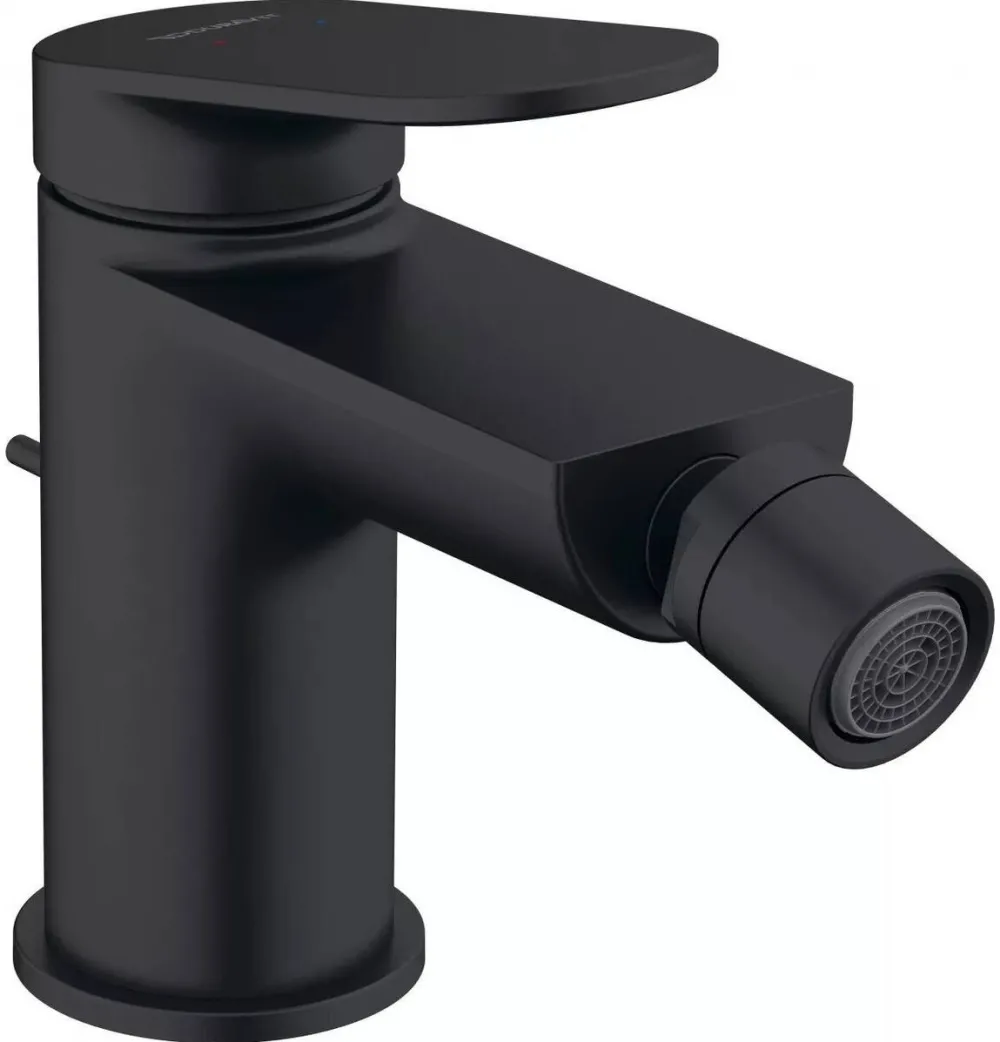 Duravit Baterie bideu Wave WA2400001046, marime S, cartus ceramic, 137 mm, set evacuare cu tija, ventil, Negru mat