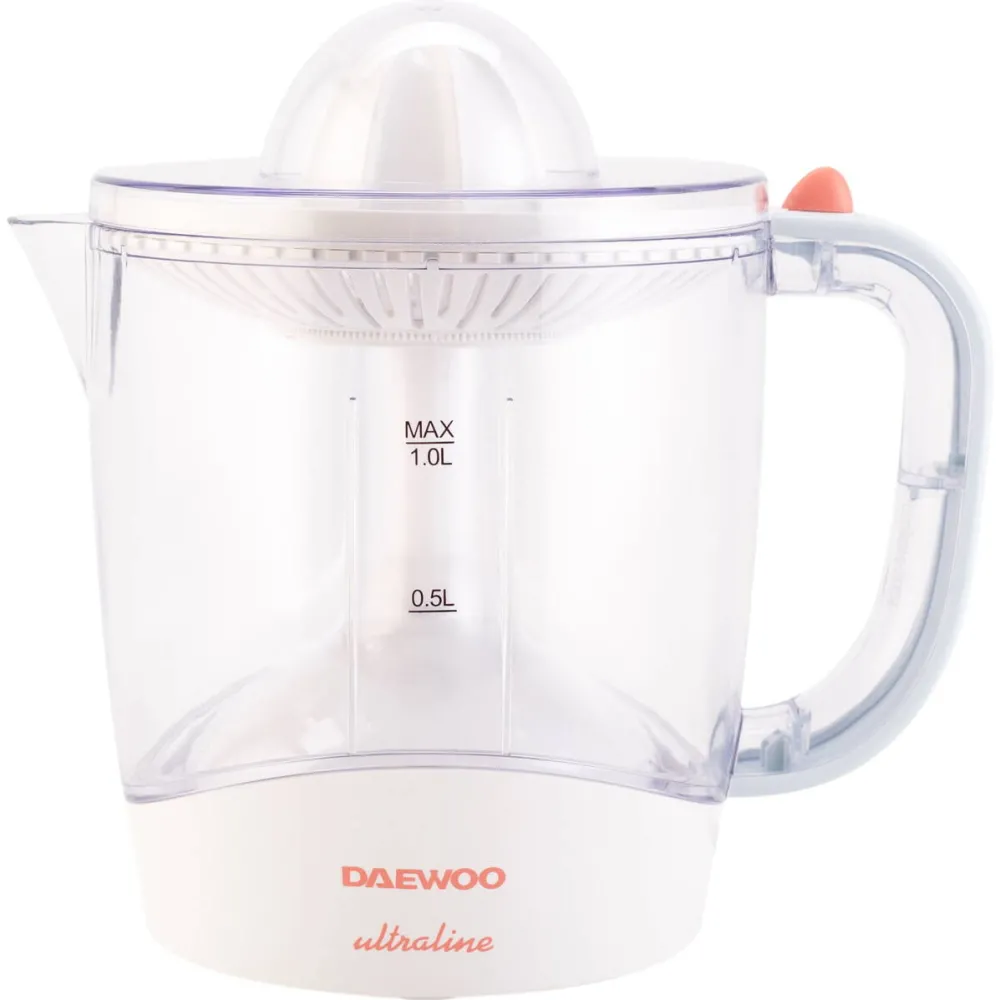 DAEWOO Storcator de citrice UltraLine, 40 W, capacitate 1 litru, 2 conuri stoarcere, 2 filtre ajustabile, Alb