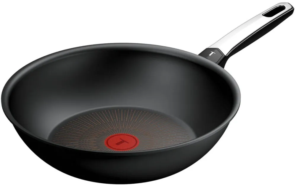 TEFAL Tigaie wok Tefal Excellence, 28 cm, inductie, invelis antiaderent, indicator Thermo-Signal, aluminiu, negru