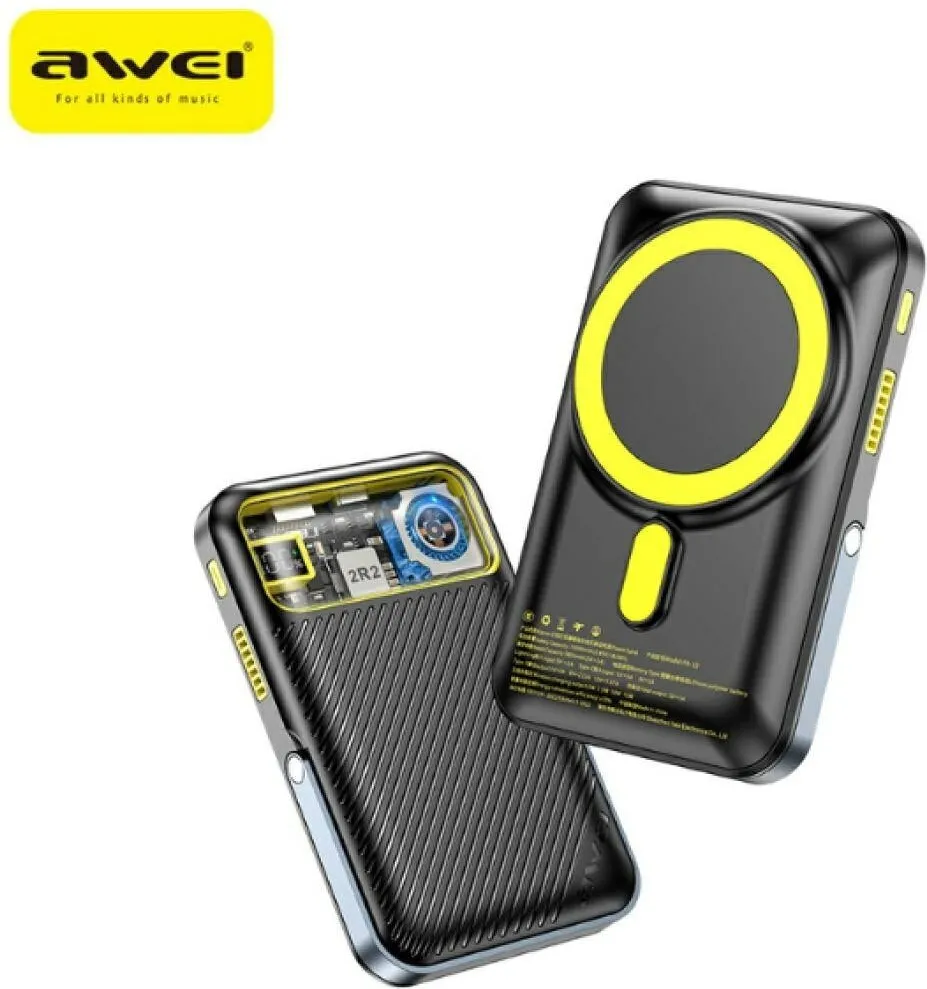 AWEI Powerbank Awei PA-10 10000mAh indukcyjny MagSafe, 15W wireless, 20W wired, negru, 110x70x20mm