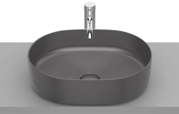 Roca Lavoar oval Inspira Round A327520640, 500 x 370 mm, fara orificiu baterie, fara preaplin, montare pe blat, Antracit