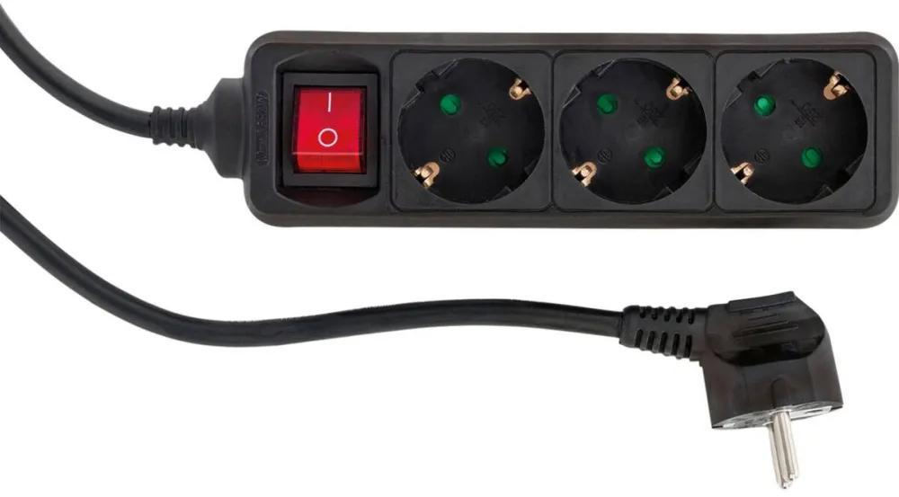 REV Priza / Prelungitor Socket line 3-fold 1,4 m black w. switch