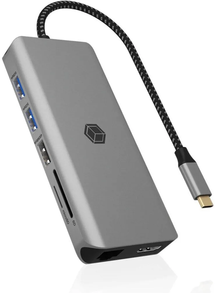 Hub USB Icy Box Statie de andocare ICY BOX IB-DK4061-CPD, USB-C, Ethernet 1000 Mbit/s, gri, 120x120x25mm