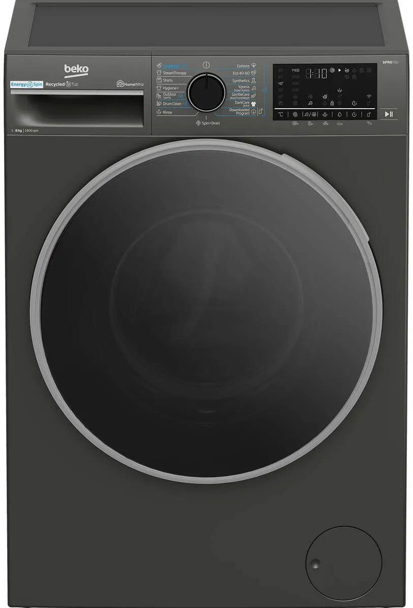 BEKO Masina de spalat rufe B7WFU68418MB2 ES, 8 kg, 1400rpm, Clasa A, EnergySpin, SteamCure, Wi-Fi, GRI