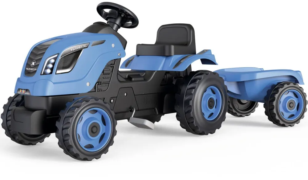 Smoby Tractor cu pedale si remorca Smoby Farmer XL, albastru