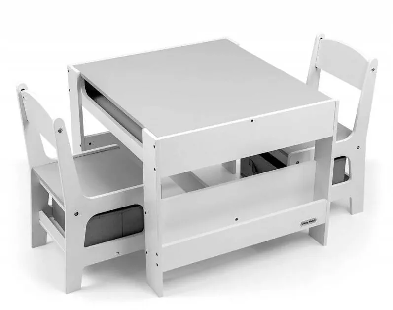 Milly Mally Set mobilier pentru copii Milly Mally SVEN, 2 scaune, tabla de desen, alb/gri, 2-5 ani
