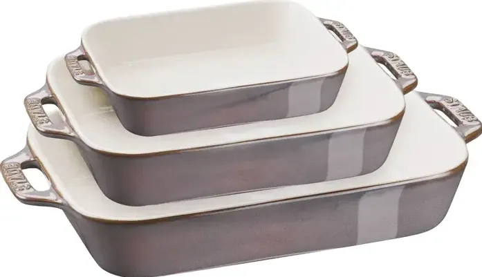 Staub Ofenformenset 3-tlg. Keramik, rechteckig, Antik-Grau