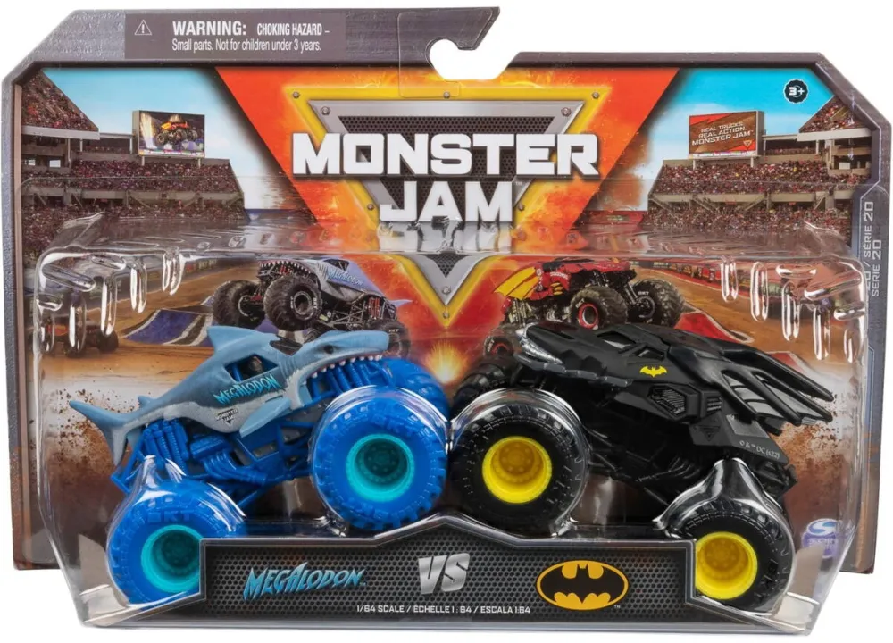 Jucarie creativa Spinmaster Spinmaster Monster Jam - Batmobile vs. Megalodon (2-pack, 1:64 scale)