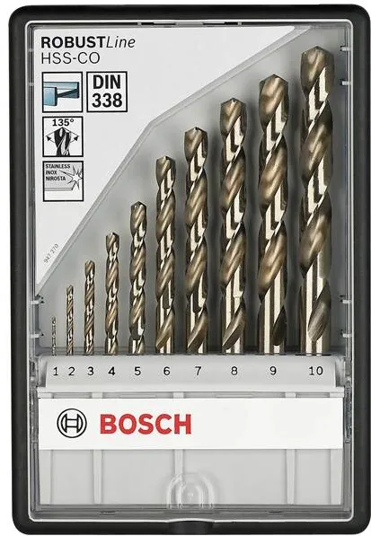 BOSCH Robust Line HSS-Co - Set burghie, metal, 1-10 mm, 10 buc