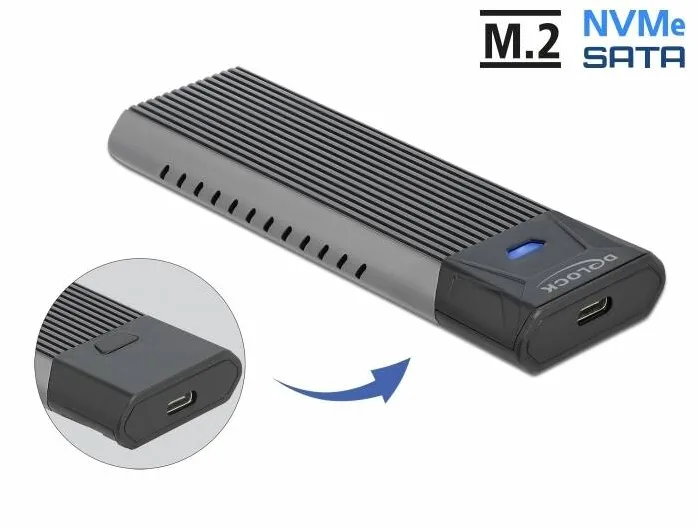 Rack DELOCK USB Type-C Combo Enclosure for M.2 NVMe PCIe or SATA SSD - tool free