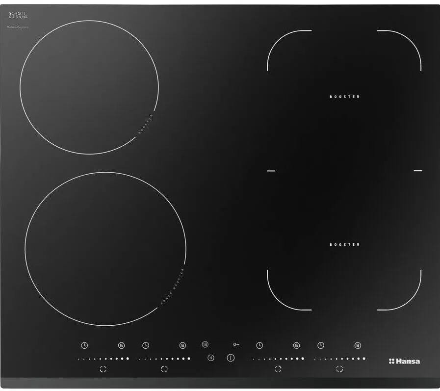 Plita HANSA incorporabila BHI68621, Inductie, 4 zone de gatit, Temporizator, Bridge, HeatControl, Booster, 60 cm, Negru