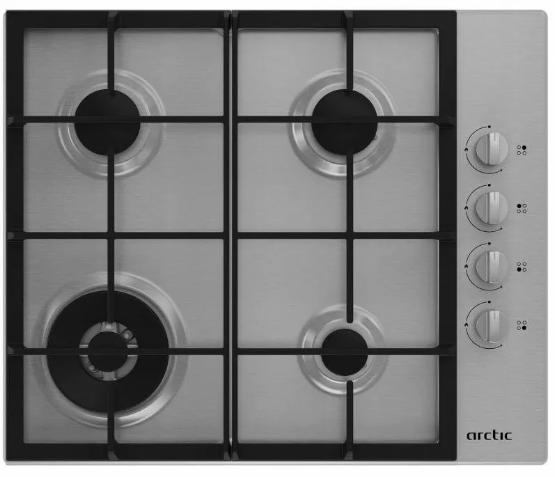 Plita ARCTIC incorporabila ARGW64125SX, Gaz, 4 arzatoare, Wok, Aprindere electrica, Inox