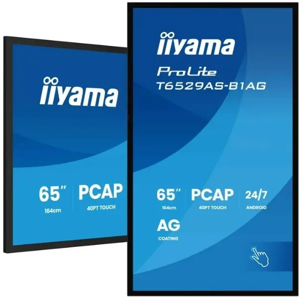 IIyama Ecran Profesional VA LED Iiyama 64.5" T6529AS-B1AG, UHD 3840 x 2160, HDMI, Touchscreen, Boxe Negru