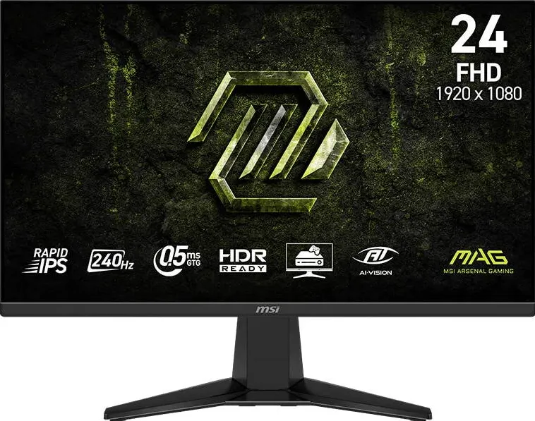 Monitor MSI Monitor Gaming MSI MAG 245F X24, 23.8", FHD (1920x1080), Rapid IPS, 240Hz, 0.5ms (GtG, Min.), AMD FreeSync™ Premium, HDR Ready, AI Crosshair, AI Vision, Eye Care, 2x HDMI™ 2.0b, DisplayPort 1.2a, Negru