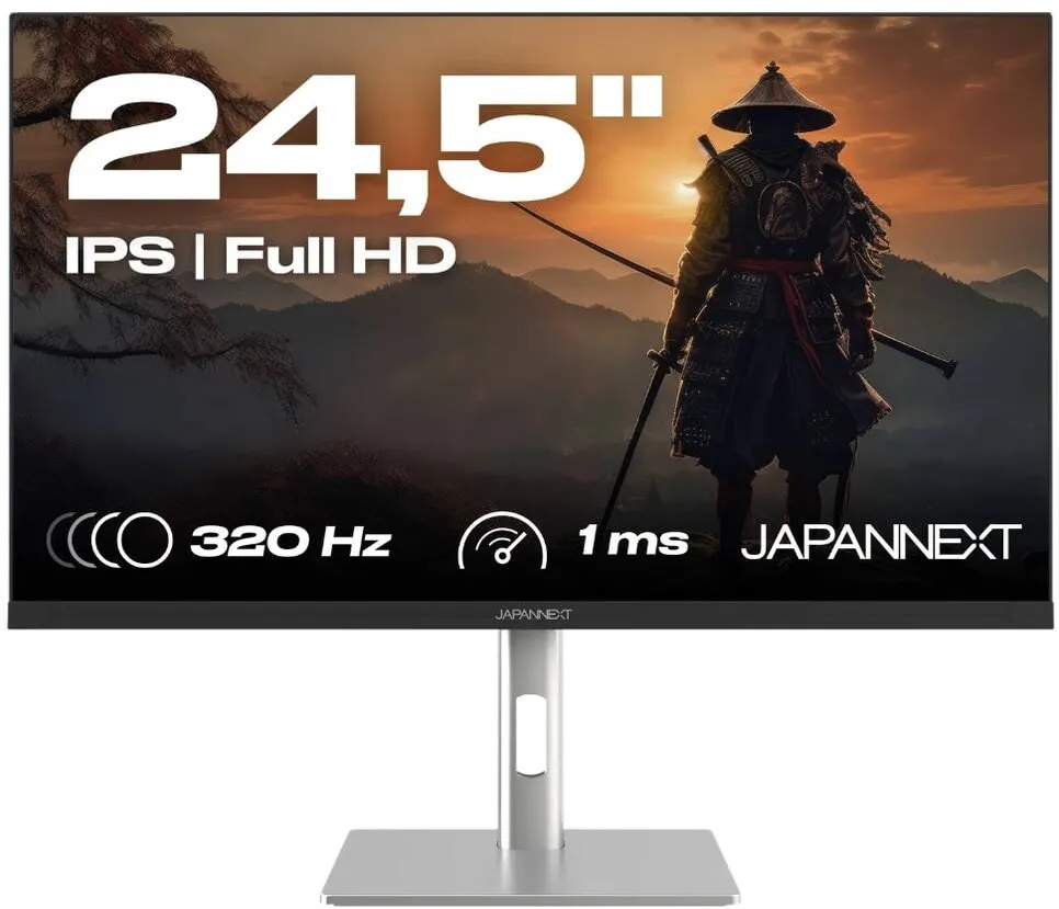 Monitor JAPANNEXT Monitor Gaming IPS LED JAPANNEXT 24.5" JN-IPS245G320F-HSP, Full HD 1920 x 1080, HDMI, DisplayPort, Boxe, Pivot, 320 Hz, 1 ms Negru/Argintiu