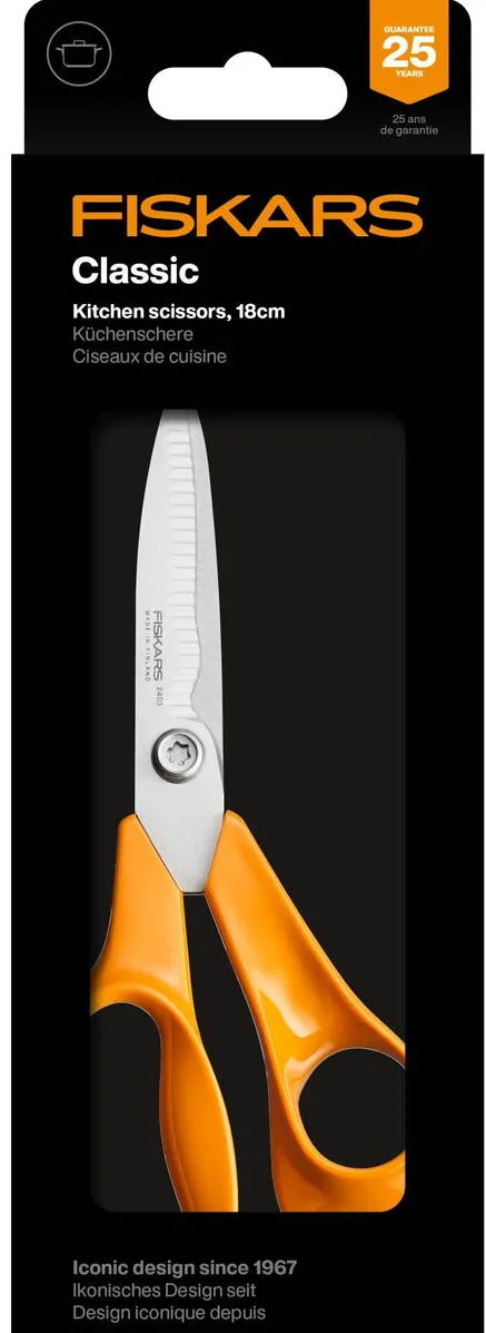 Fiskars Foarfeci bucatarie Fiskars Classic 18 cm, otel inoxidabil, lama zimtata, maner ergonomic