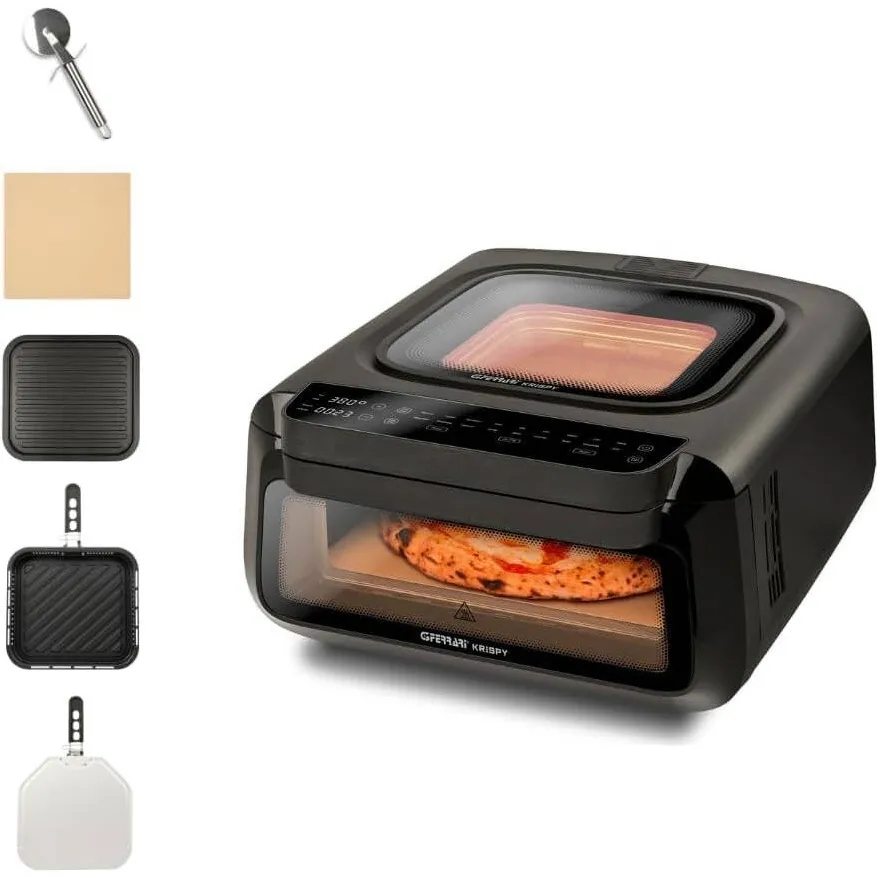 G3 Ferrari Cuptor Pizza si Air Fryer G3 Ferrari Krispy G10225, 13L, 2100W, 18 Programe, 40-380°C, Piatra Pizza Inclusa, Display Digital, Negru