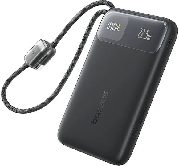 Baseus Acumulator extern EnerFill FC11 10.000 mAh, 22.5W, USB-C, USB-A, cablu detasabil, Negru