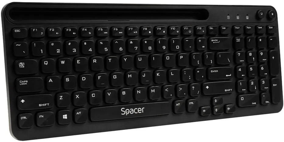 Tastatura Spacer Tastatura wireless SPACER, 102 taste, low profile keycap, suport telefon, 1 baterie AAA inclusa, neagra