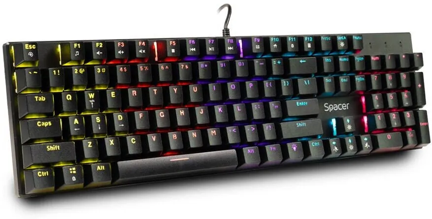 Tastatura Spacer Tastatura mecanica SPACER USB GLADIATOR, switch-uri mecanice rosii, 104 taste, anti-ghosting 26 taste, iluminare RGB, negru