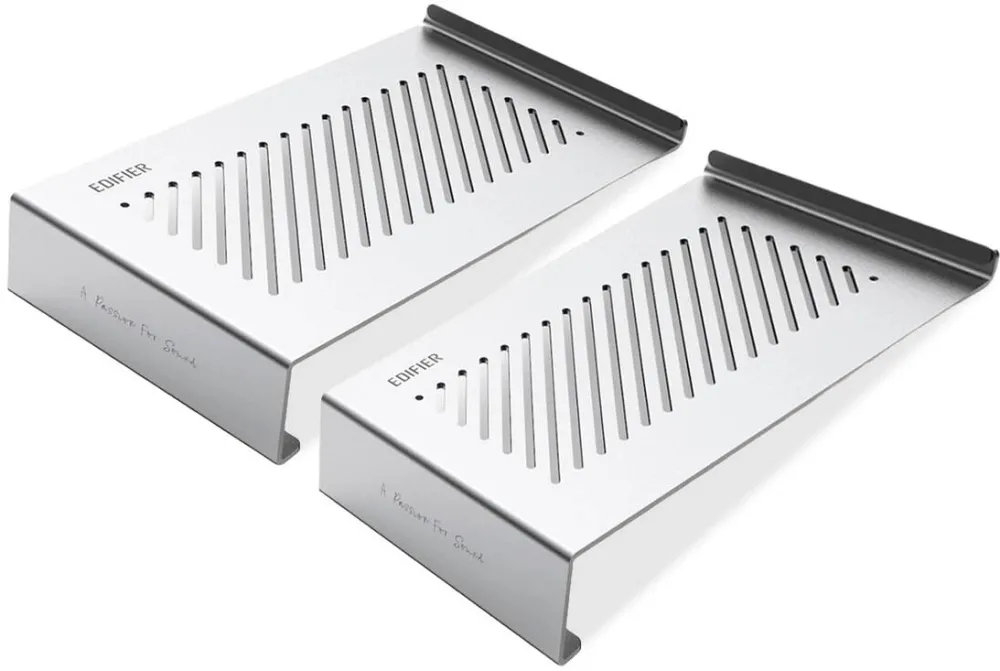 Edifier Stand pentru boxe EDIFIER, dedicat pentru QR65/MR3/MR4, metalic, antiderapant, margine cauciuc pentru protectie, dim. 3.5×11.5x20cm, argintiu