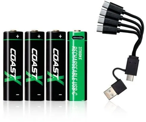 Set 4 baterii reincarcabile AA Coast Zithion-X Li-Ion USB-C 1.5 V 9600 mAh