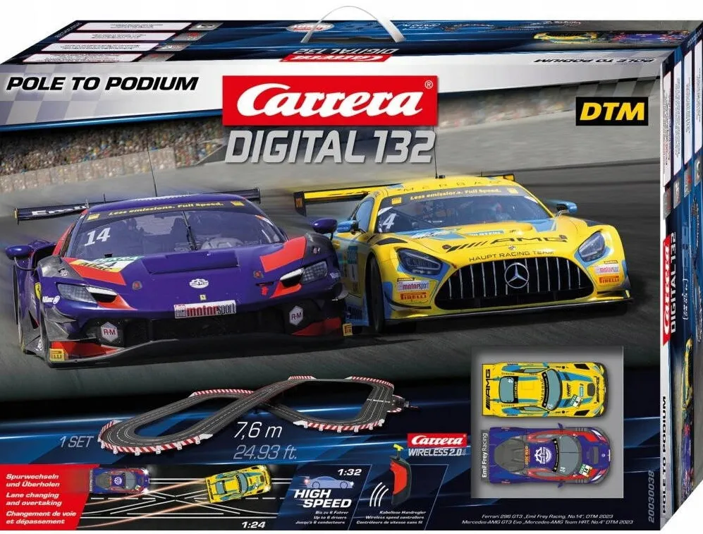 Masina Carrera Set circuit Carrera DIGITAL 132 Pole to Podium, 7.6m, 2 masini Ferrari si Mercedes, luminoase, 185x270cm