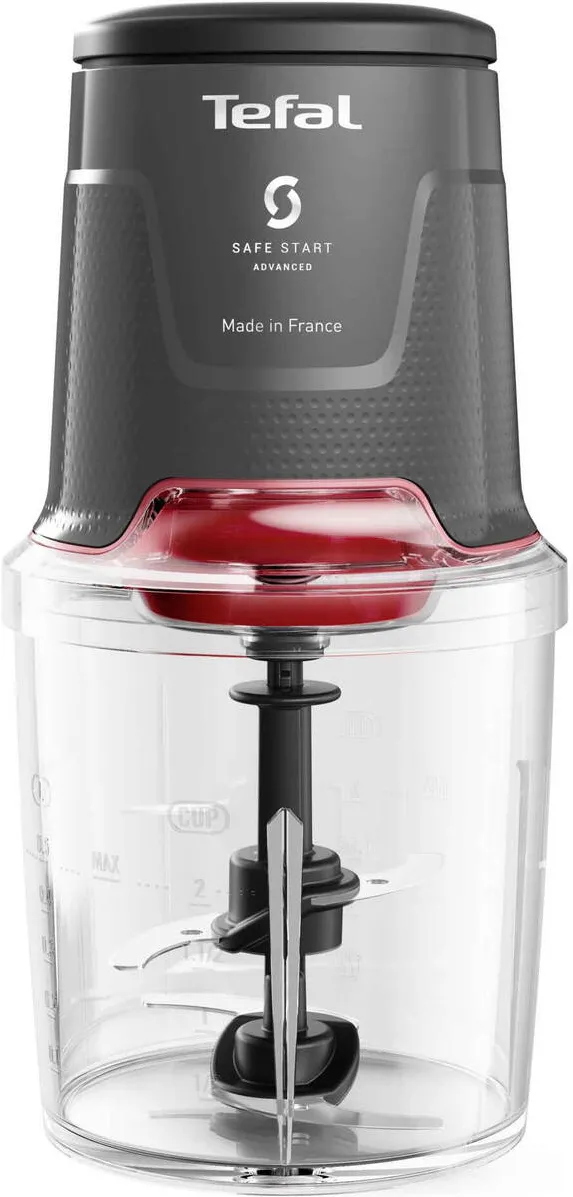 TEFAL Tocator electric de legume Easy Press MQ740HF0, 500W, recipient 0.5L, 4 lame Powelix, 3 functii de tocare, maruntire si mixare, tehnologie Safe Start Advanced, gri & rosu