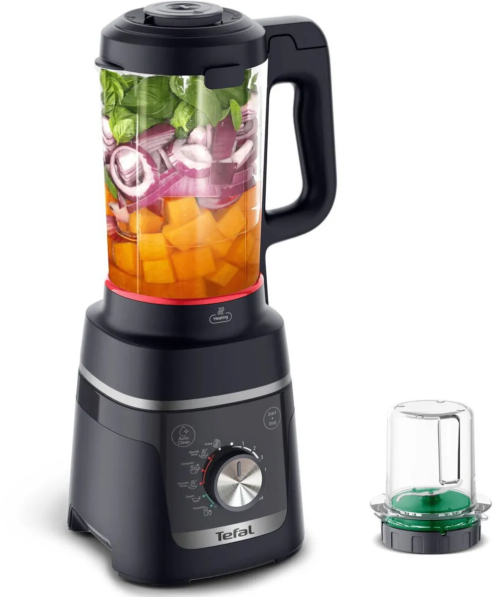 TEFAL Blender Blendforce Cook BL5768F0, 1000 W, 1.75 L, 6 programe, tehnologie Powelix, functie de gatire, 6 lame inox, negru