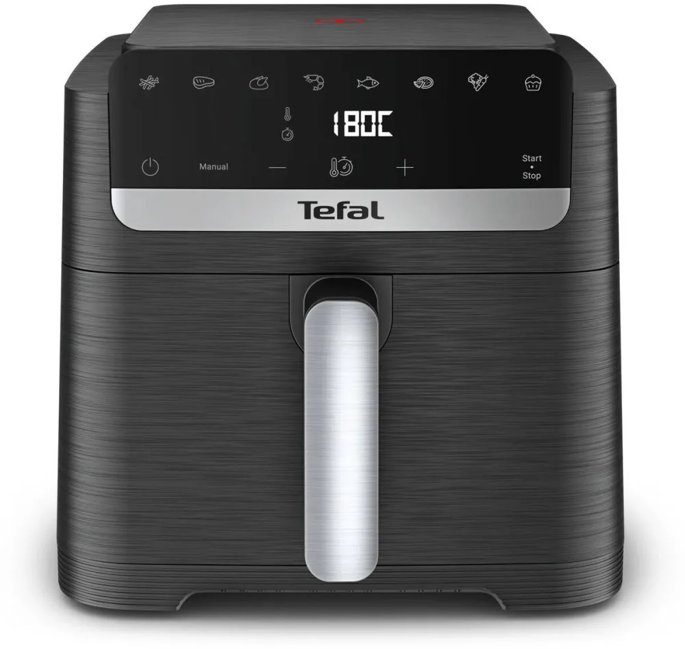 TEFAL Friteuza cu aer cald Easy Fry Mega Compact EY8618E0 air fryer, 2020 W, capacitate 7.5 L, temperatura ajustabila, 8 programe, display digital, oprire automata, negru