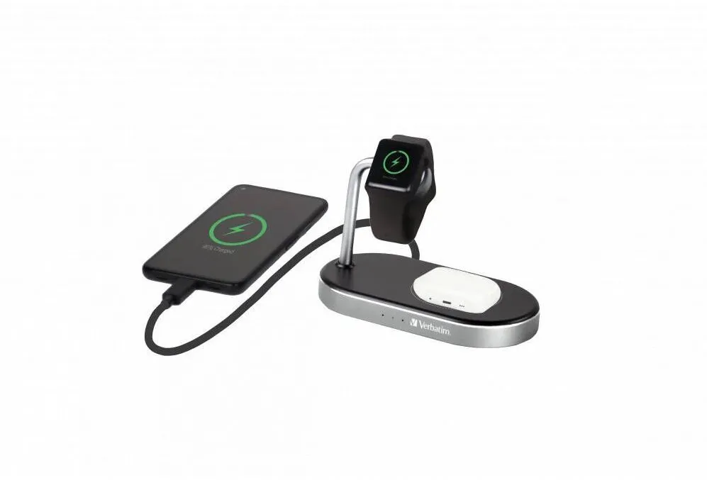 VERBATIM Verbatim WCS-02 Aluminium 3-in-1 Qi MFi WiFi+Apple Watch Charger
