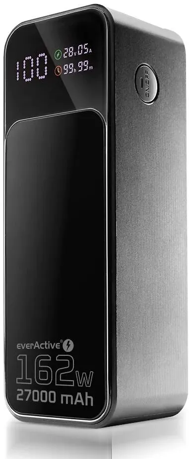 everActive Powerbank 27 000mAh, 1x USB, 2x USB-C, 162,5W, QC4+, flashlight, LCD screen, black