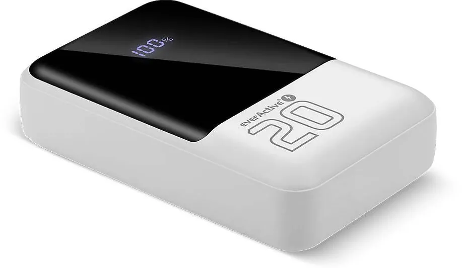 everActive Powerbank 20 000mAh, 2x USB, 1x USB-C 22,5W, QC4+, LCD screen, white