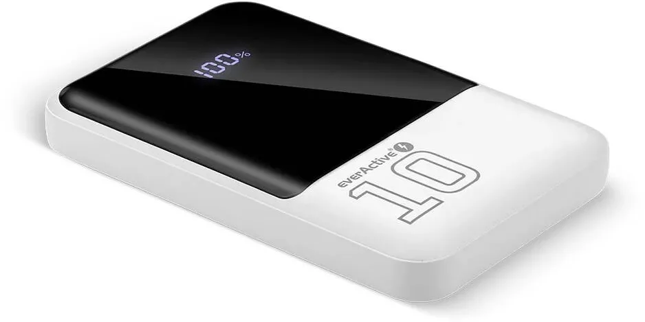 everActive Powerbank 10 000mAh, 2x USB, 1x USB-C 22,5W, QC4+, LCD screen, white