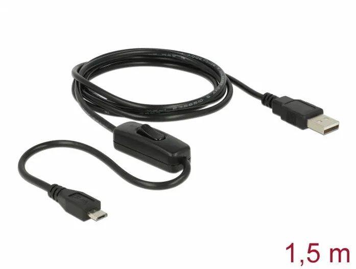 DELOCK Charging Cable USB 2.0 Type-A male > USB 2.0 Micro-B male with switch for Raspberry Pi 1.5 m