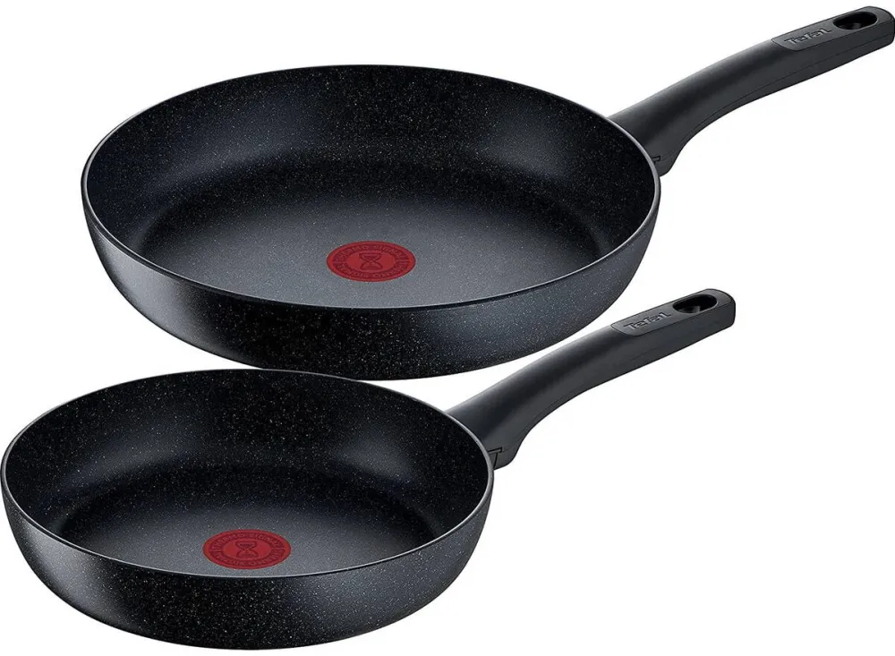 TEFAL Set 2 tigai Tefal Black Stone, 24/28 cm, antiaderente, ThermoSpot, inductie, Negru
