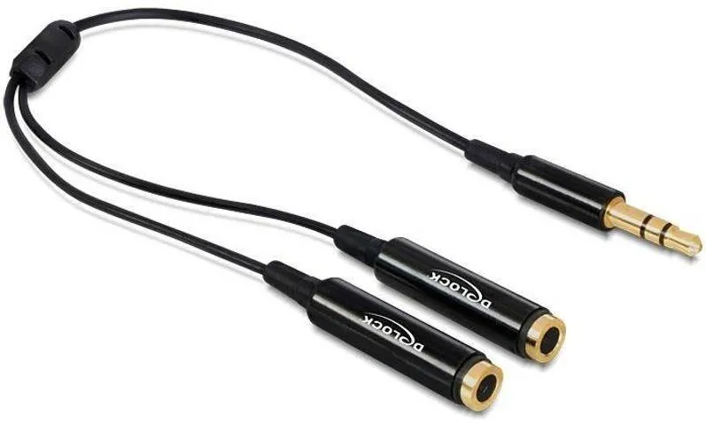 DELOCK Jack 3.5 mm M - 2x Jack 3.5 mm F, 0.25m, negru