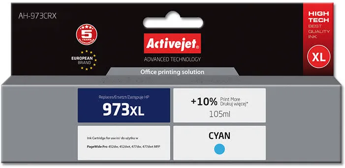 Cartus Imprimanta ACTIVEJET Compatibil AH-973CRX for HP printer; HP 973XL F6T81AE replacement; Premium; 105 ml; cyan