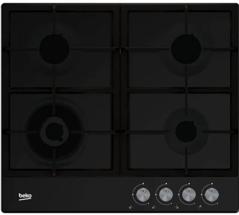 Plita BEKO incorporabila HIAW64225SB, Gaz, 4 arzatoare, Gratar de fonta, Negru